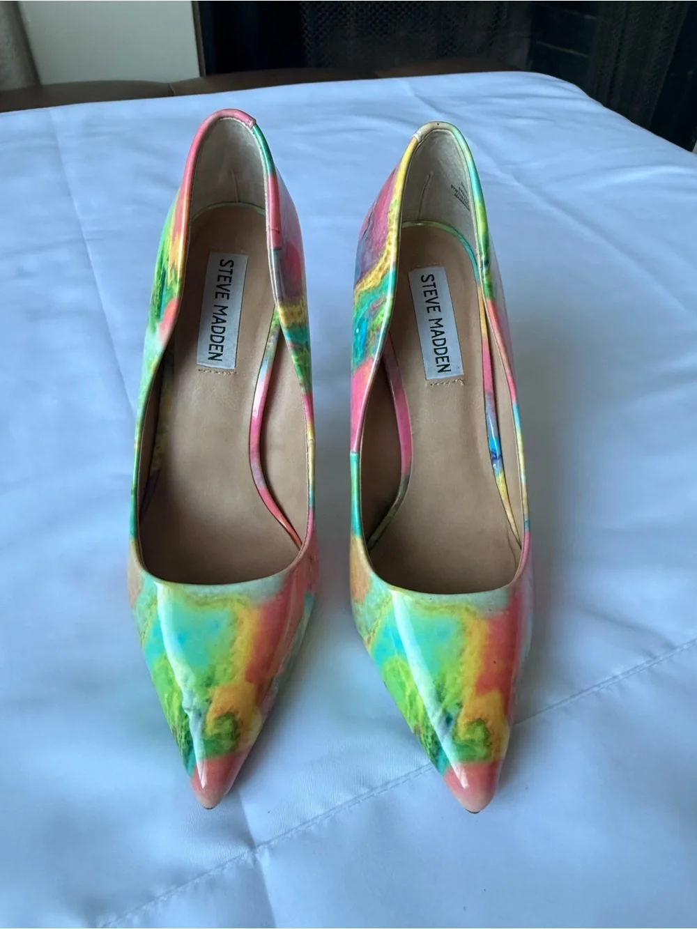 Steve Madden Multicolor Marble Pointed-Toe Heels — Green, Pink, Yellow